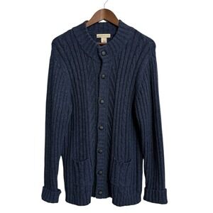 Preswick & Moore cardigan sweater mens large blue ribbed preppy academia grandpa